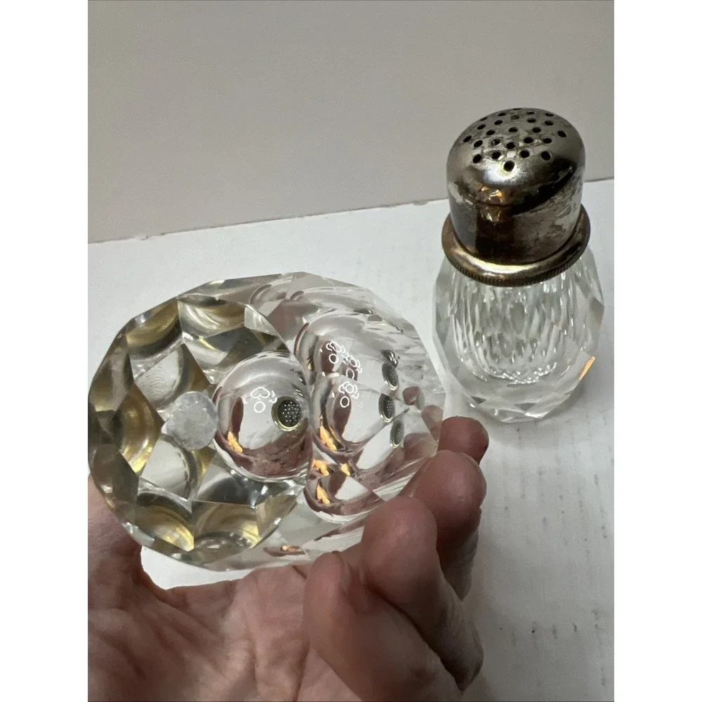 Vintage post House Silverplate Crystal Pepper Mill And Salt Shaker Set